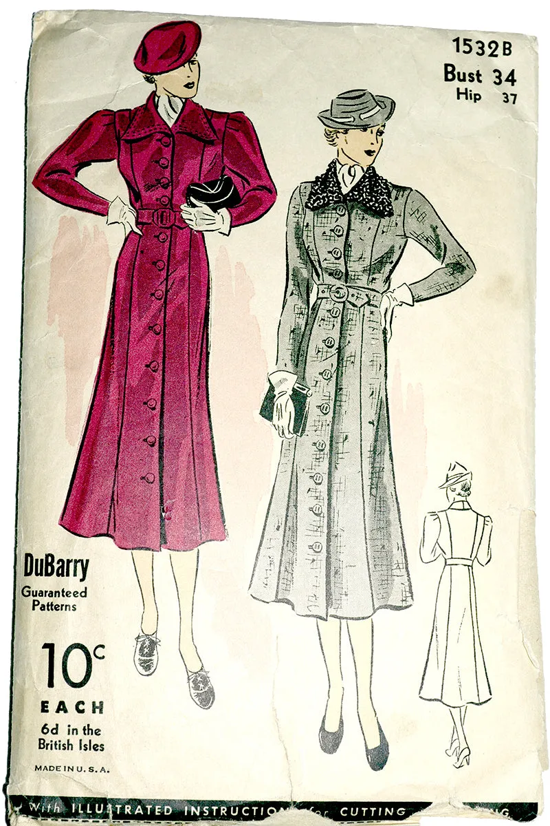 1930s DuBarry Vintage Sewing Pattern for Princess Seam Coat