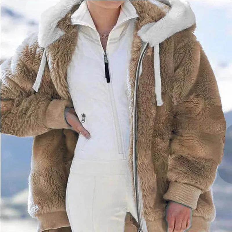 2024 Winter Fashion Women's Coat New Casual Hooded Zipper Ladies Clothes Cashmere Women Fleece Jacket Solid Color Ladies Coats