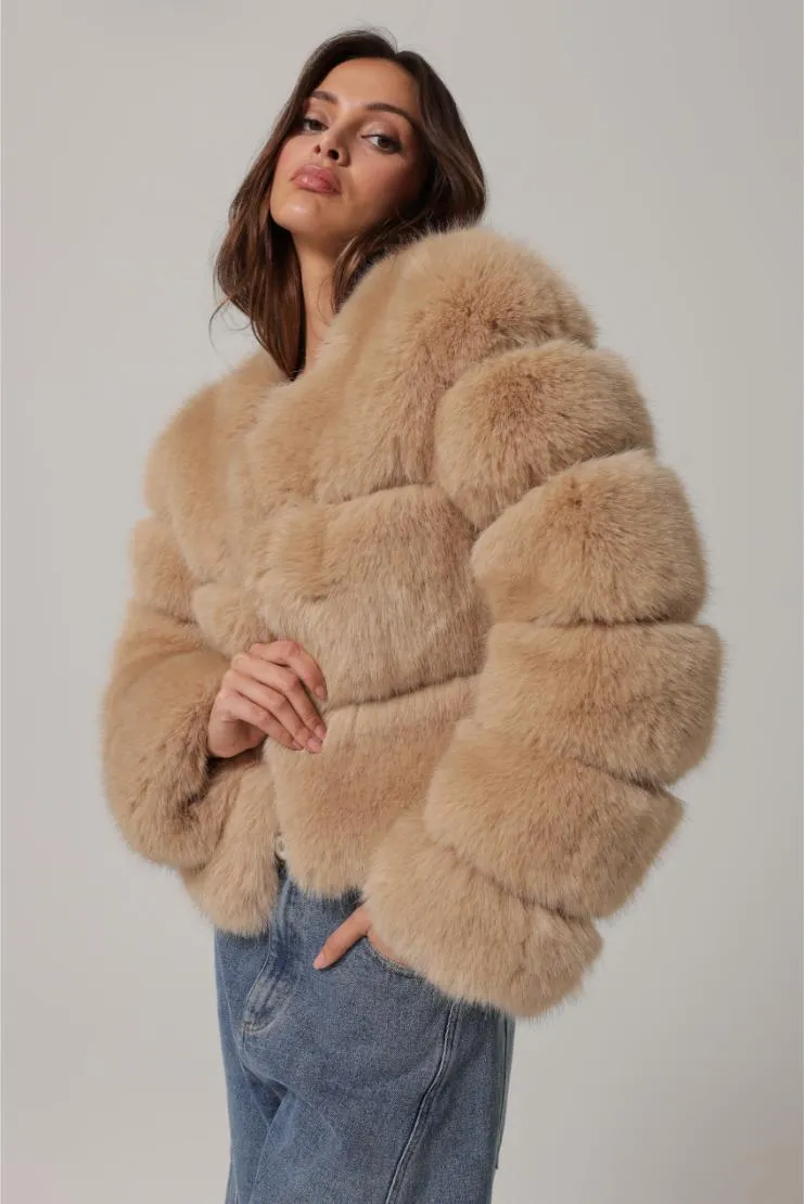 Amara Taupe Faux Fur Puffy Jacket