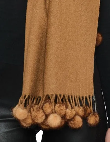 BELLE FARE - 100% PURE CASHMERE & MINK FUR POM-POM SCARF