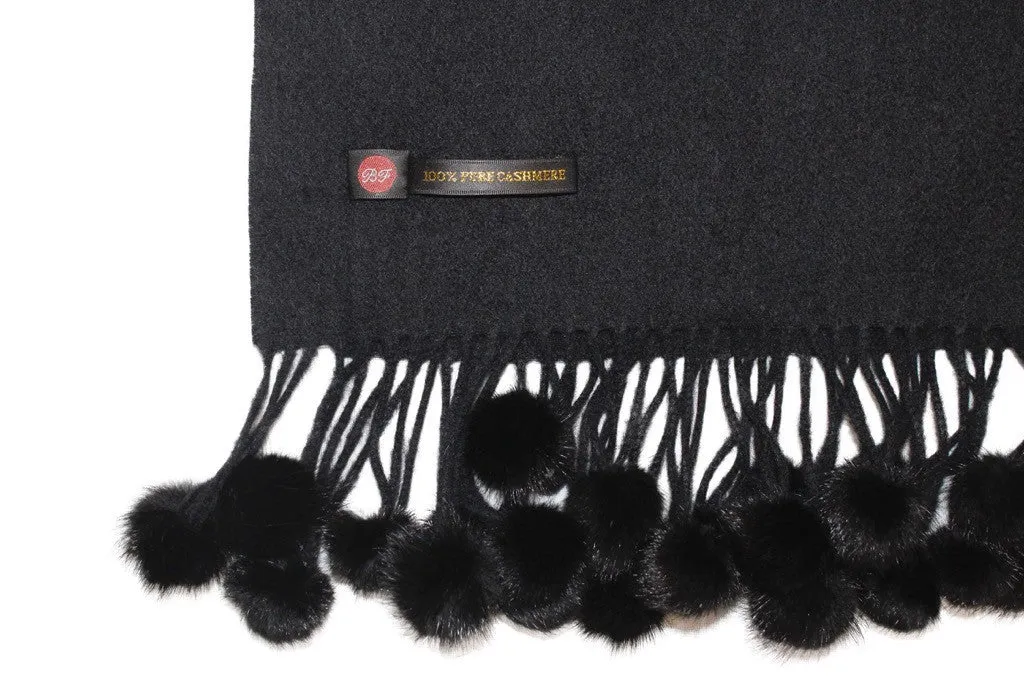 BELLE FARE - 100% PURE CASHMERE & MINK FUR POM-POM SCARF