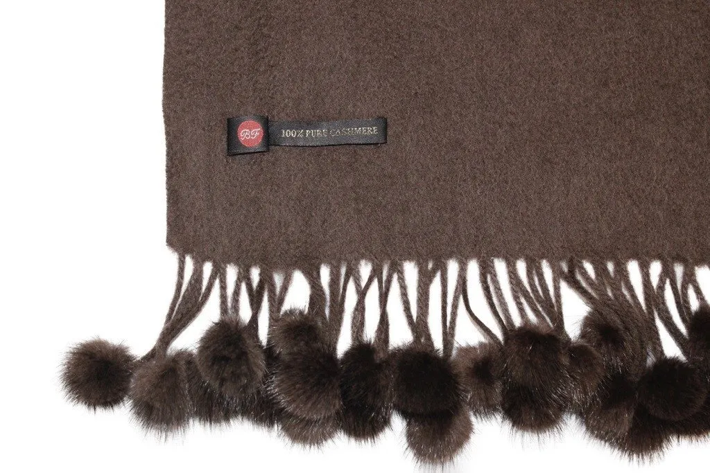 BELLE FARE - 100% PURE CASHMERE & MINK FUR POM-POM SCARF