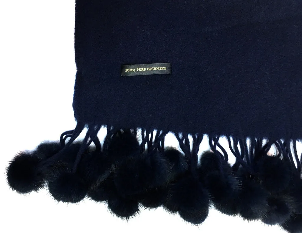 BELLE FARE - 100% PURE CASHMERE & MINK FUR POM-POM SCARF