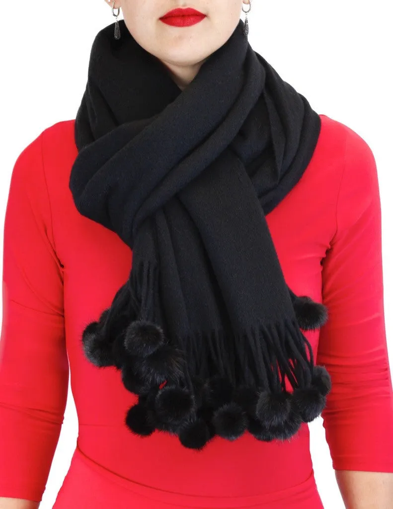 BELLE FARE - 100% PURE CASHMERE & MINK FUR POM-POM SCARF