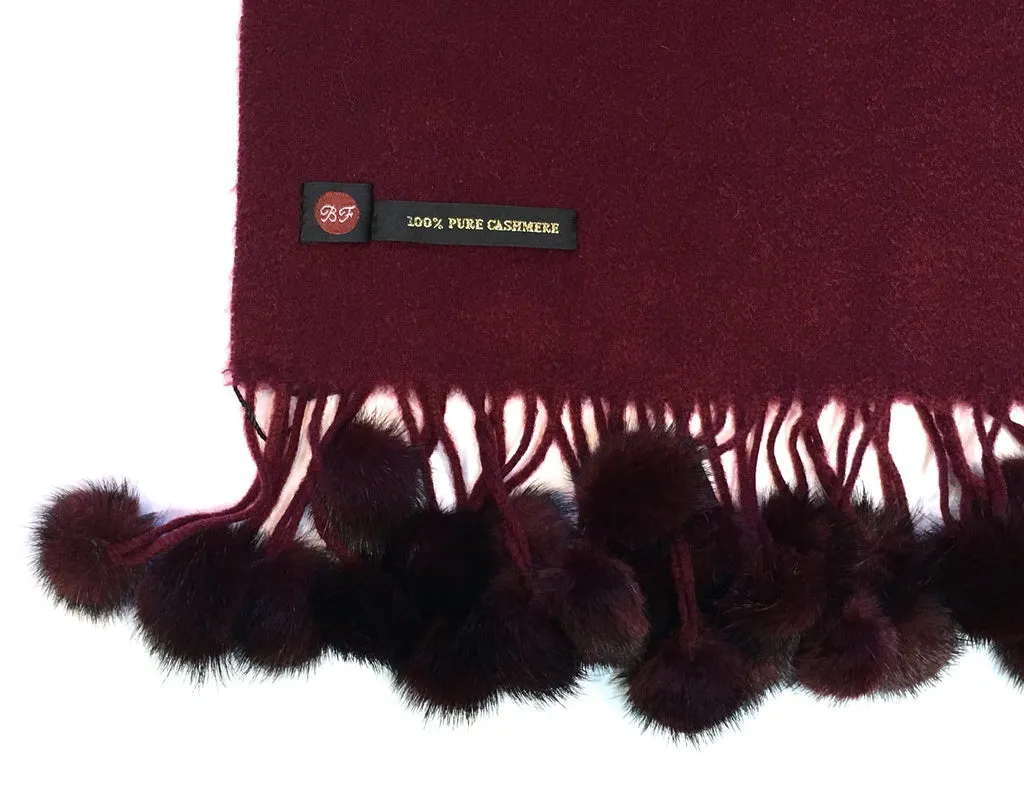 BELLE FARE - 100% PURE CASHMERE & MINK FUR POM-POM SCARF