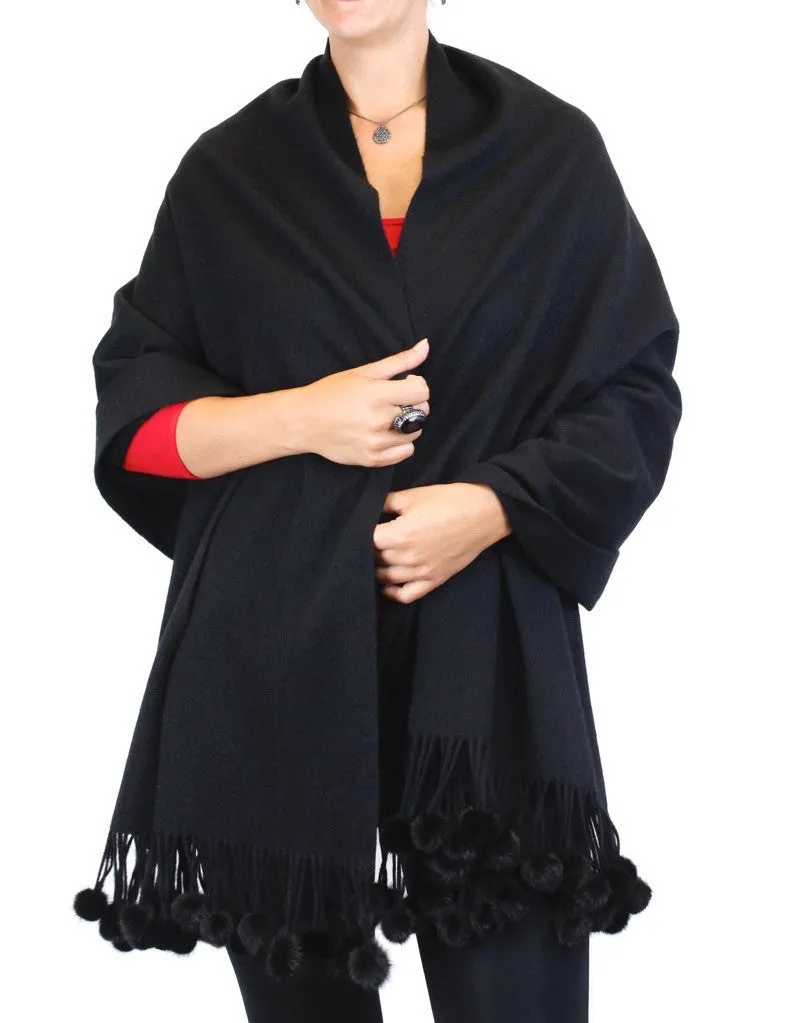 BELLE FARE - 100% PURE CASHMERE & MINK FUR POM-POM SCARF