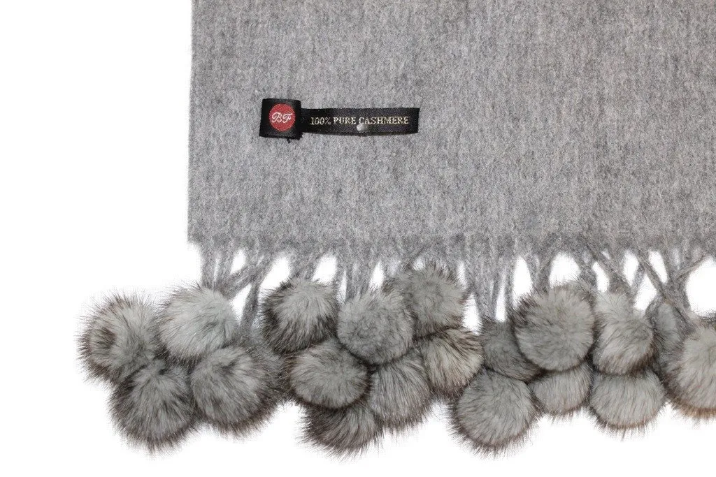 BELLE FARE - 100% PURE CASHMERE & MINK FUR POM-POM SCARF