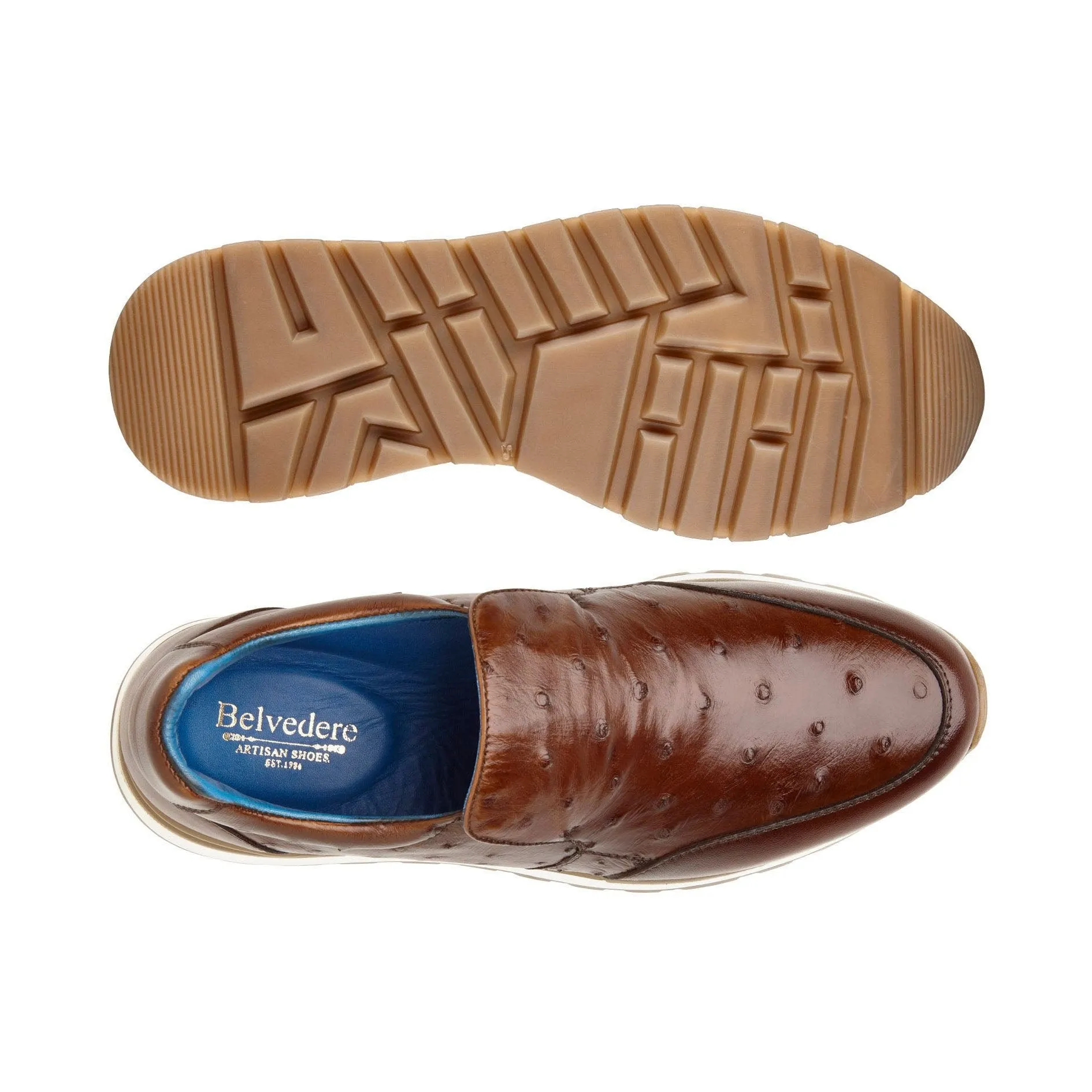 Belvedere Cramer in Antique Peanut Ostrich & Leather Slip-on Sneakers