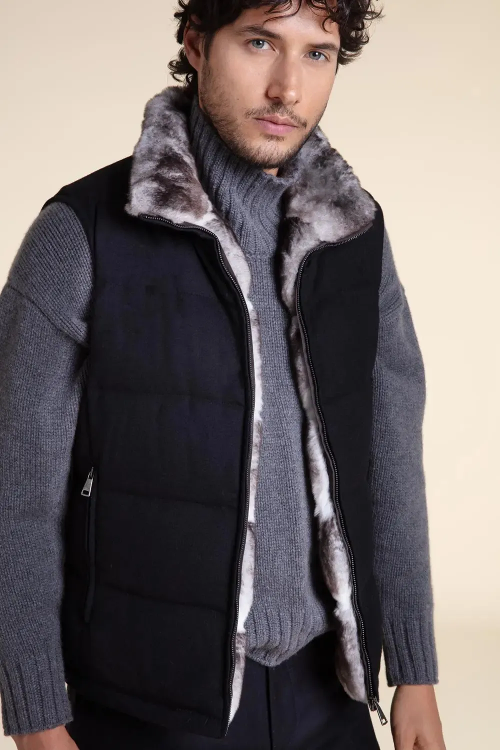 Black and grey fur vest