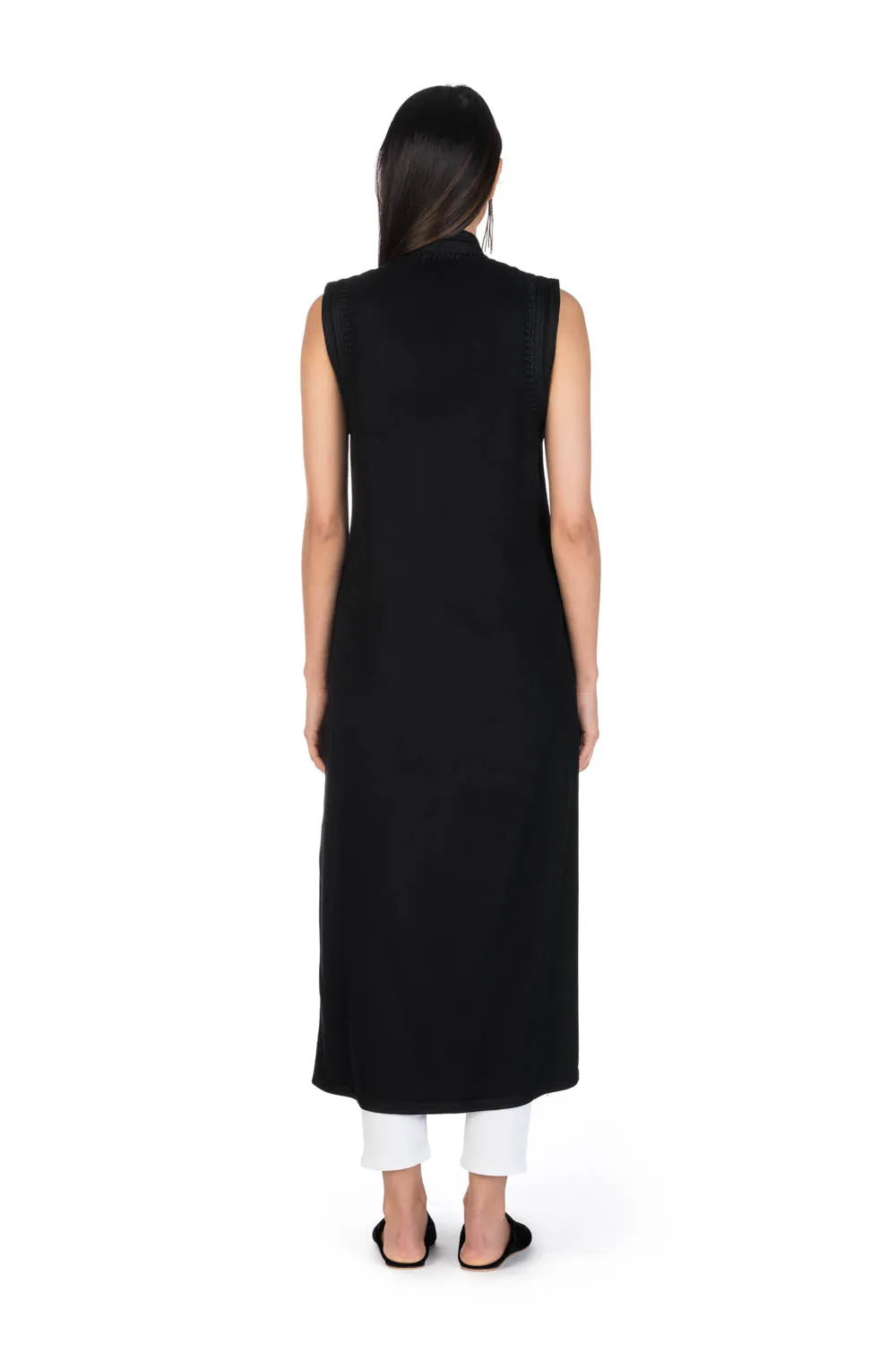 Black Moroccan Cashmere Long Tunic Vest