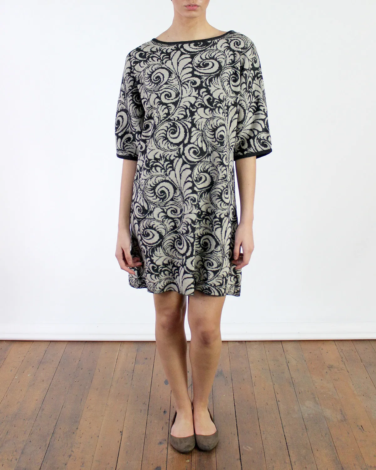 Botanical Jacquard Baby Alpaca Shift Dress