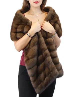 BROWN RUSSIAN SABLE FUR & CASHMERE STOLE - WIDE, DIAGONAL, REVERSIBLE DESIGN!