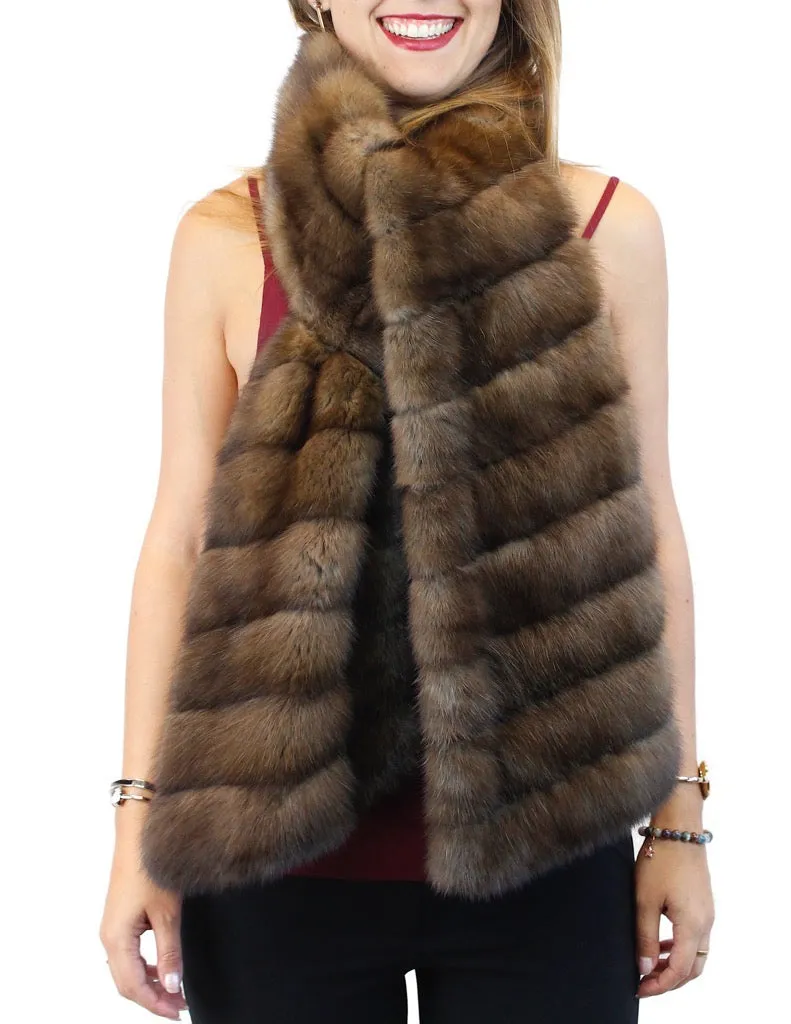 BROWN RUSSIAN SABLE FUR & CASHMERE STOLE - WIDE, DIAGONAL, REVERSIBLE DESIGN!