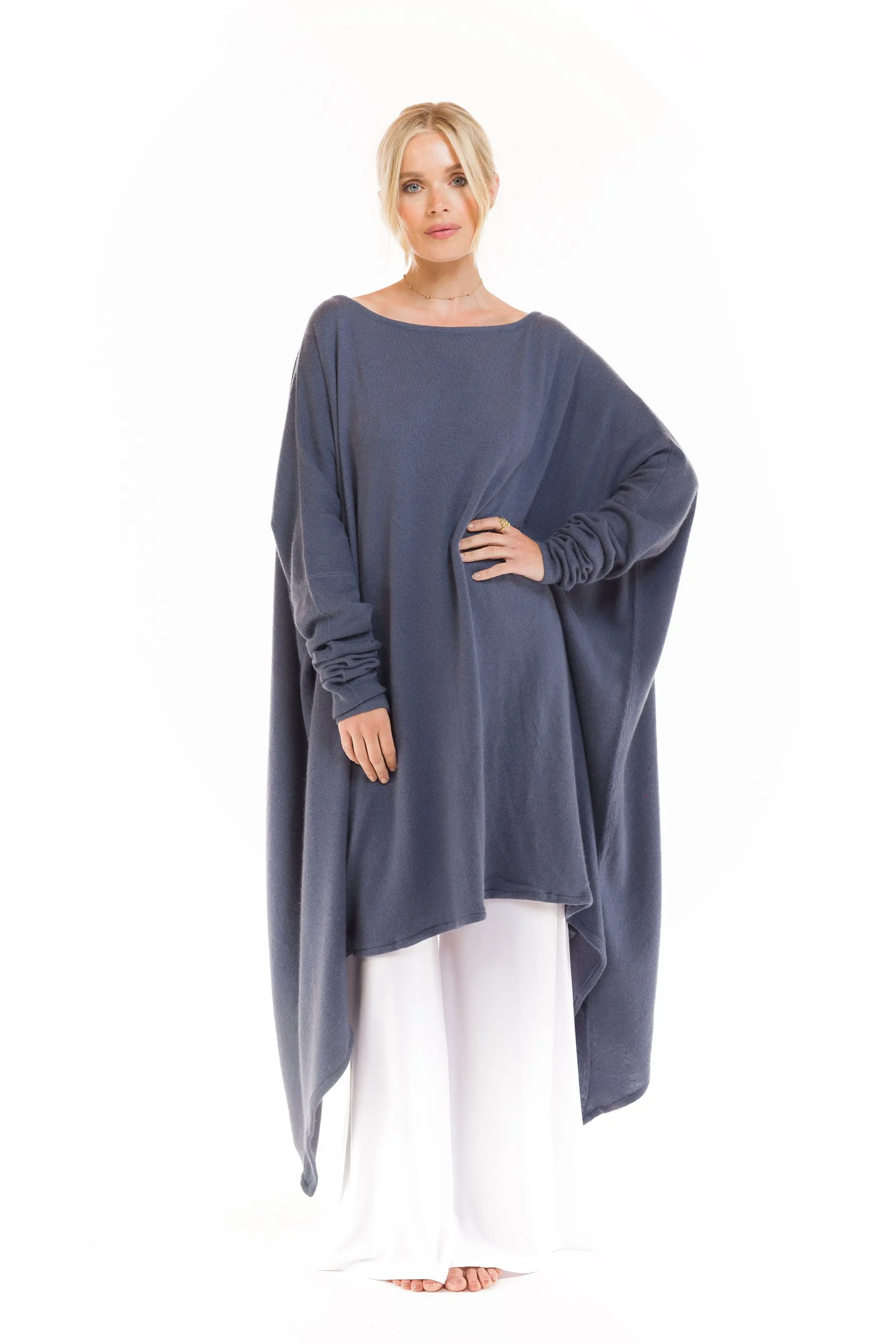 CASHMERE SLOUCHY JUMPER SLATE GREY