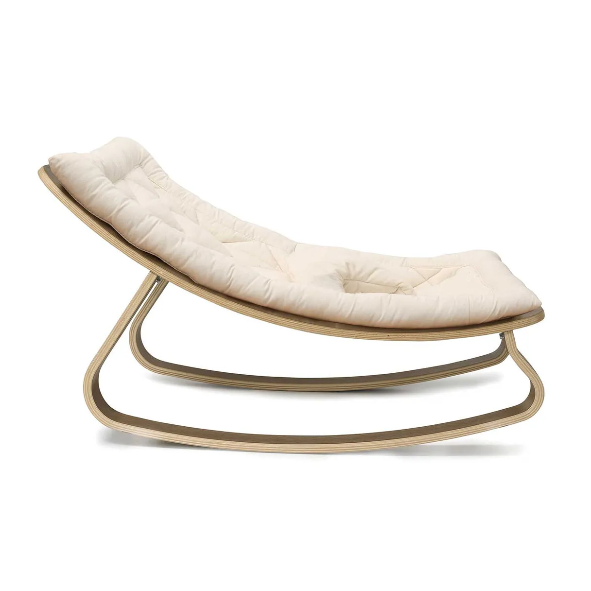 Charlie Crane Levo Baby Rocker in Walnut with Organic White Cushion