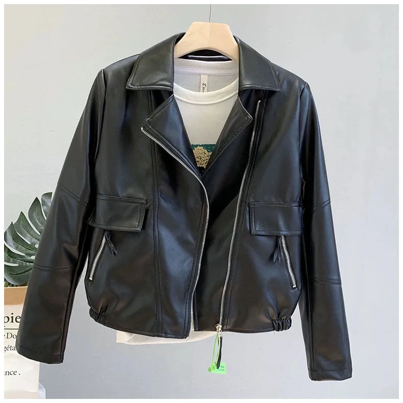 Coat for Women Brown All-Matching Motorcycle Clothing Casual Small Leather Coat