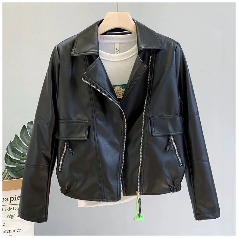 Coat for Women Brown All-Matching Motorcycle Clothing Casual Small Leather Coat