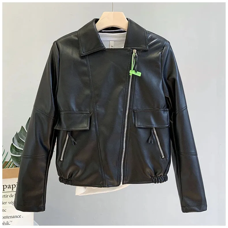 Coat for Women Brown All-Matching Motorcycle Clothing Casual Small Leather Coat