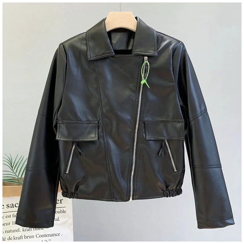 Coat for Women Brown All-Matching Motorcycle Clothing Casual Small Leather Coat