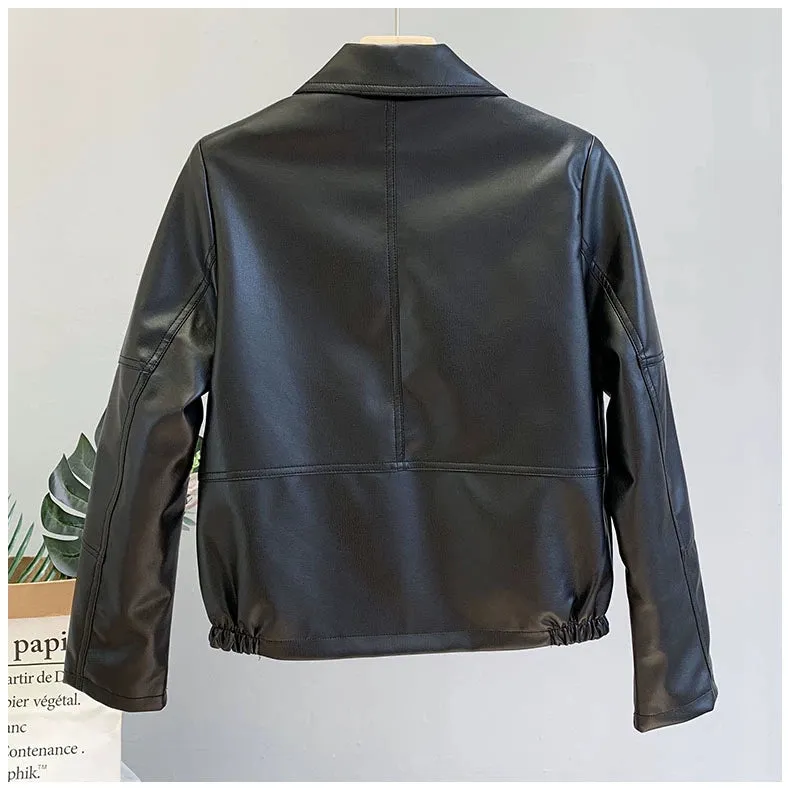 Coat for Women Brown All-Matching Motorcycle Clothing Casual Small Leather Coat