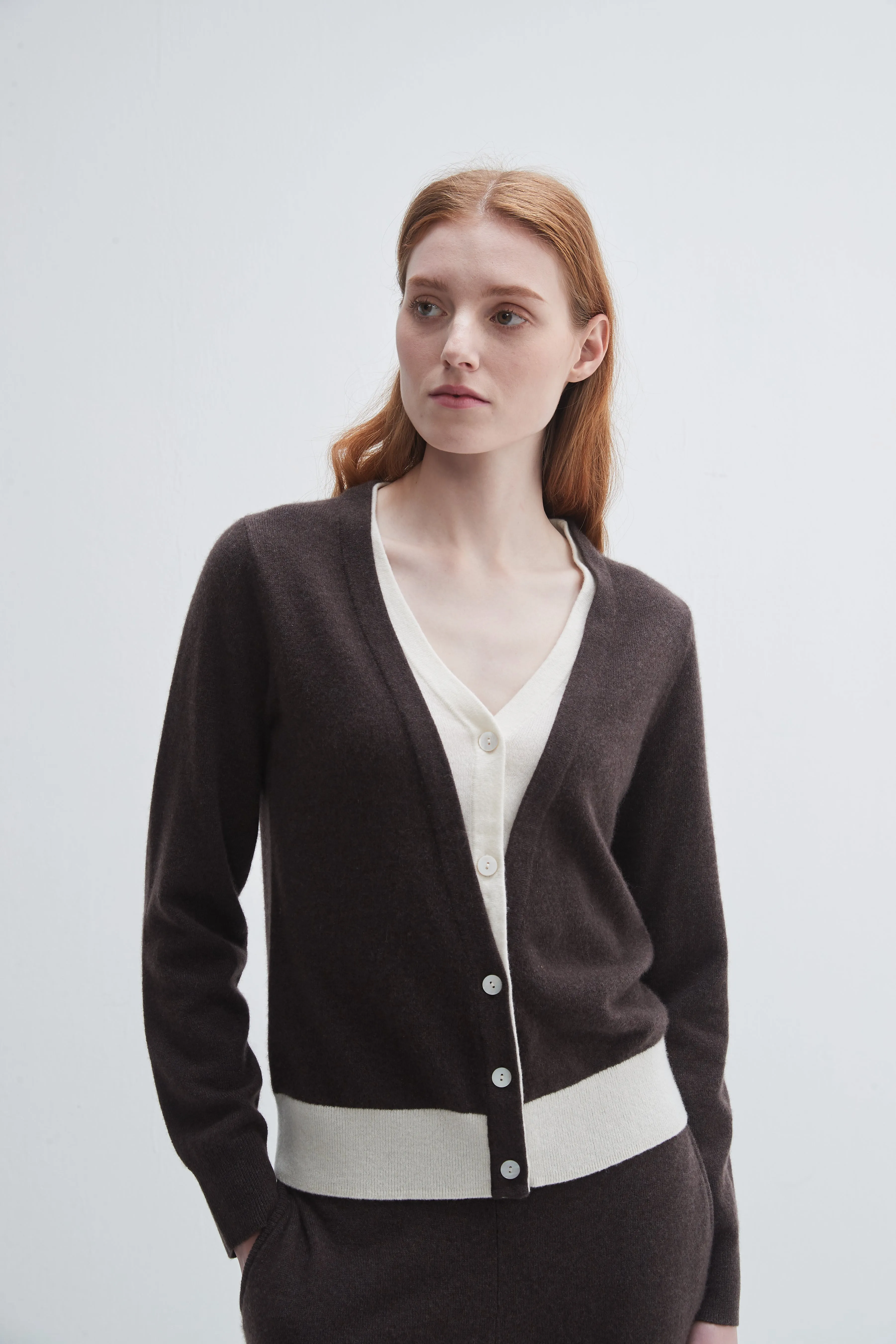 Contrast Collar Cashmere Cardigan