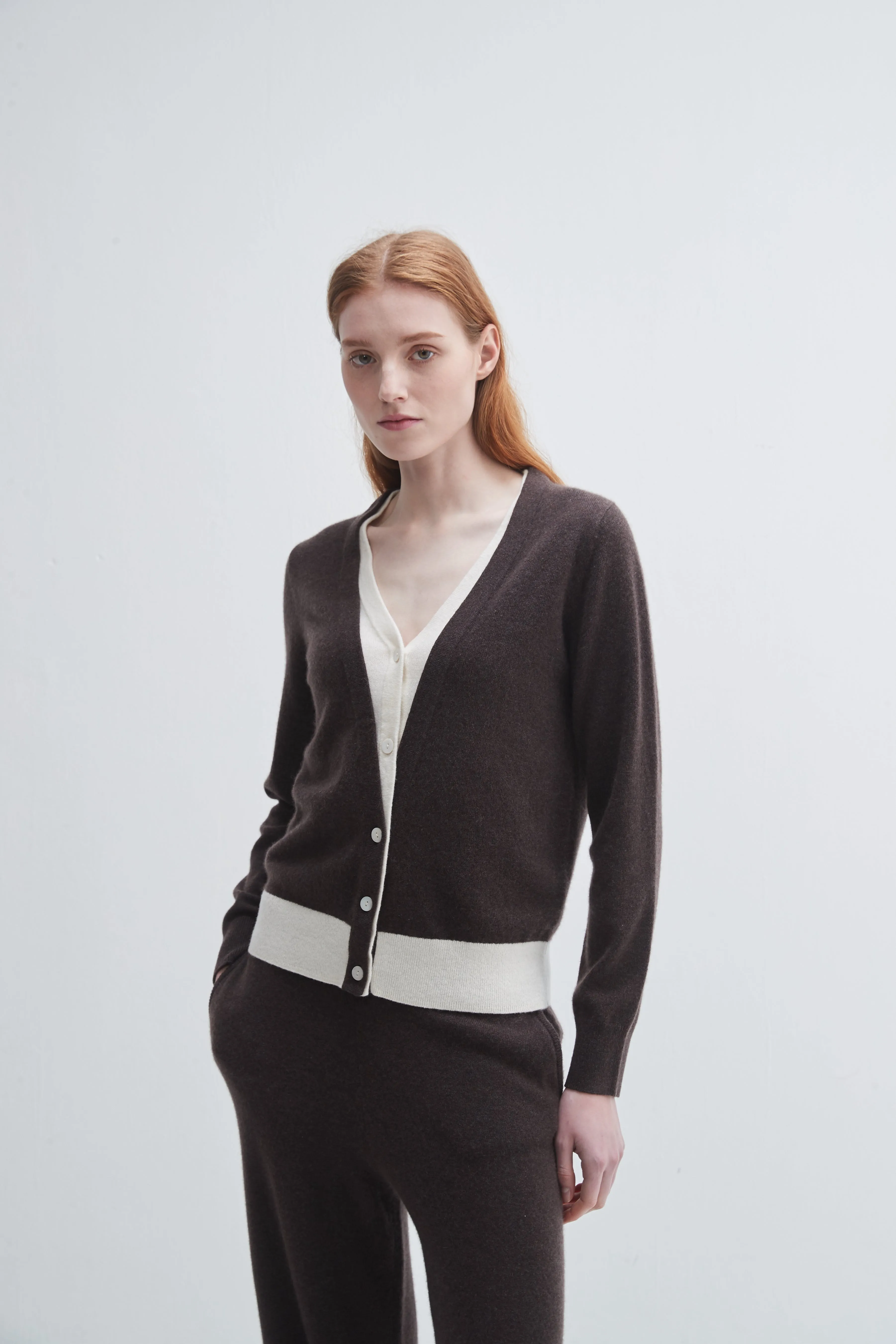 Contrast Collar Cashmere Cardigan