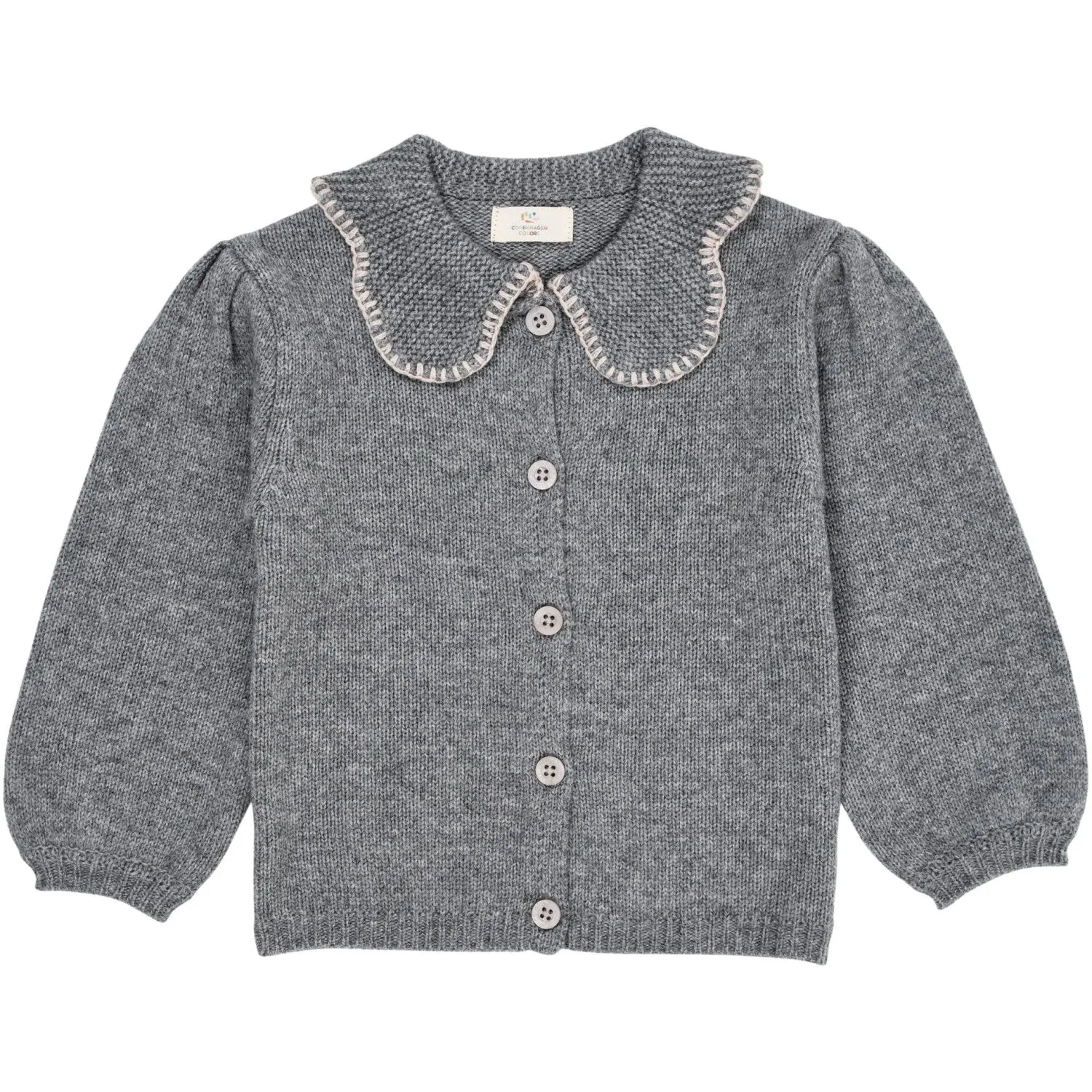 COPENHAGEN COLORS Grey Mel Cashmere Cardigan W. Collar