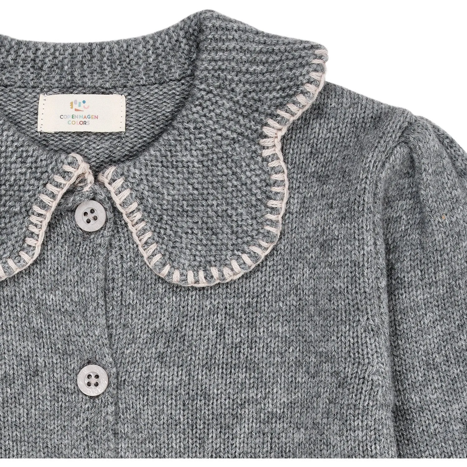 COPENHAGEN COLORS Grey Mel Cashmere Cardigan W. Collar