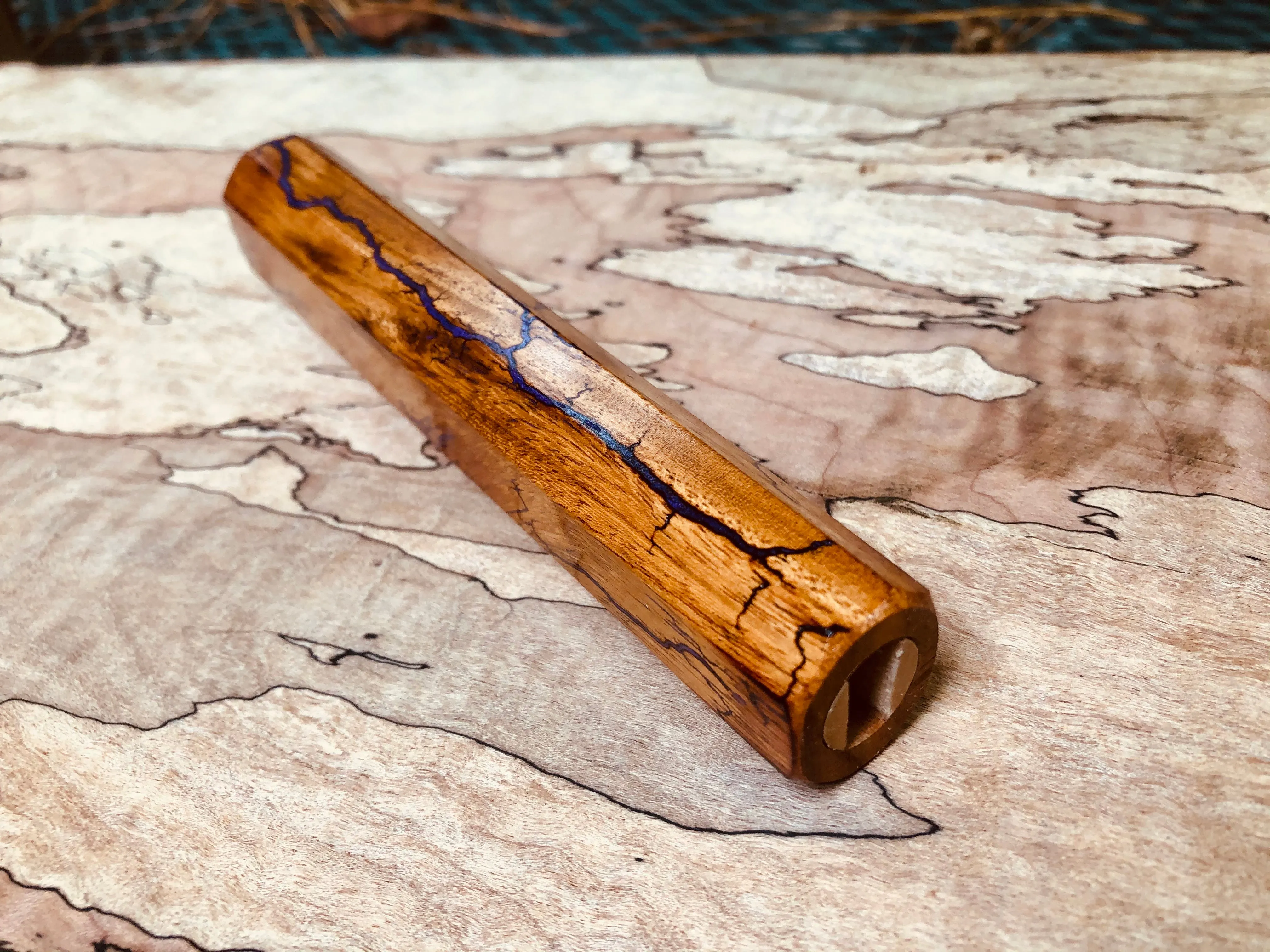 Custom Japanese Knife Handle (Wa Handle) - Amethyst-filled Litchenberg on Osage Orange