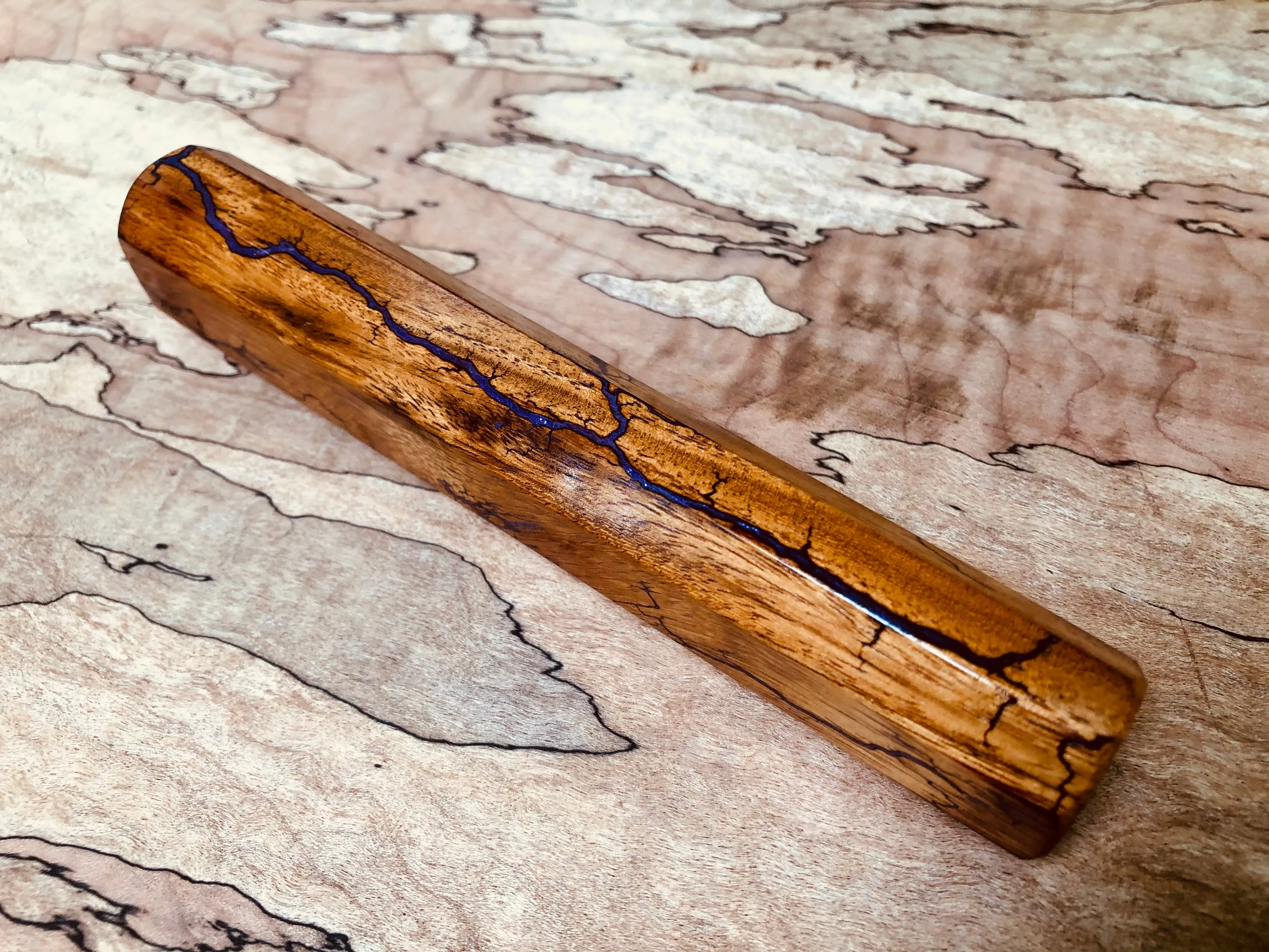 Custom Japanese Knife Handle (Wa Handle) - Amethyst-filled Litchenberg on Osage Orange