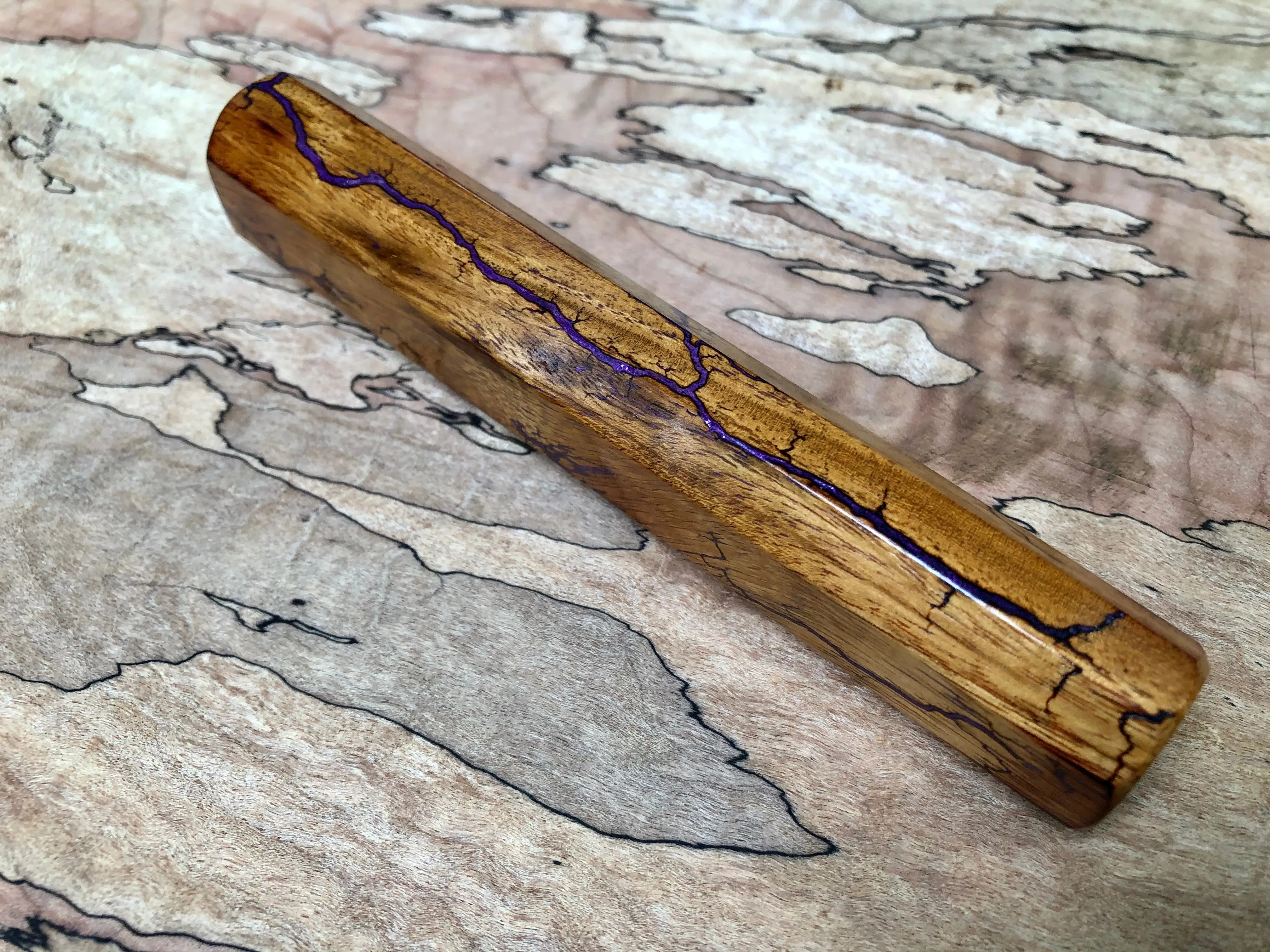 Custom Japanese Knife Handle (Wa Handle) - Amethyst-filled Litchenberg on Osage Orange