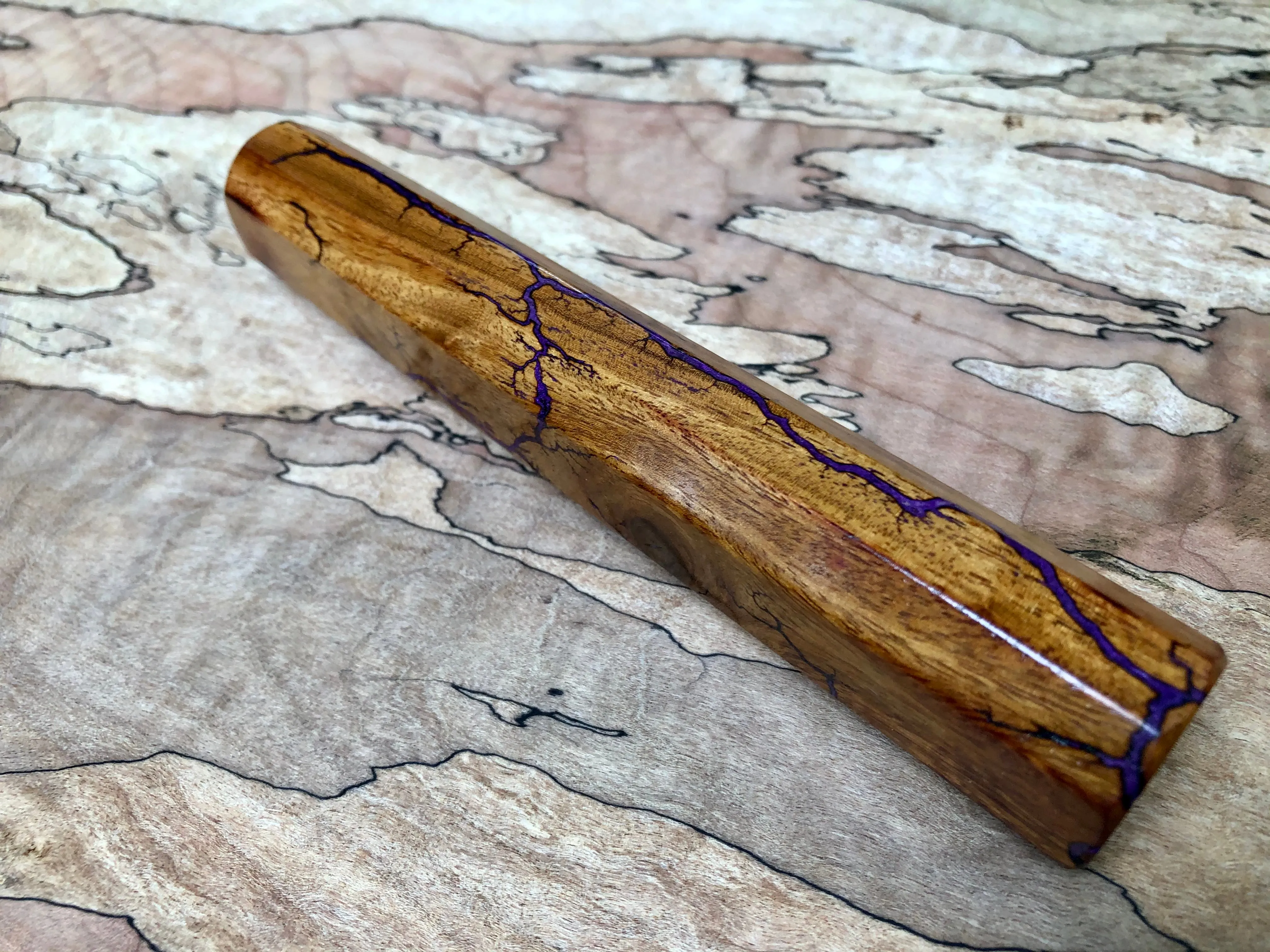 Custom Japanese Knife Handle (Wa Handle) - Amethyst-filled Litchenberg on Osage Orange