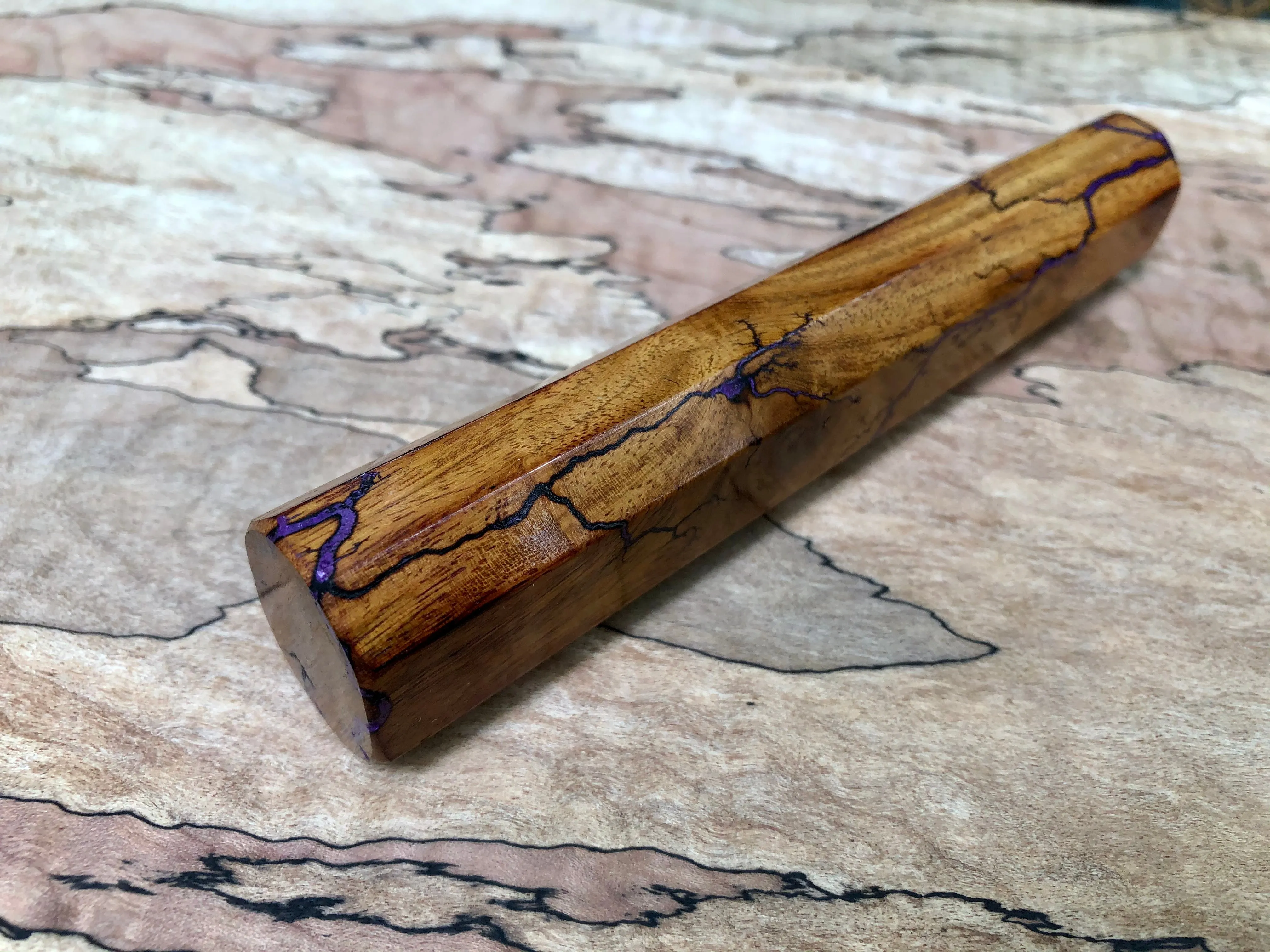 Custom Japanese Knife Handle (Wa Handle) - Amethyst-filled Litchenberg on Osage Orange