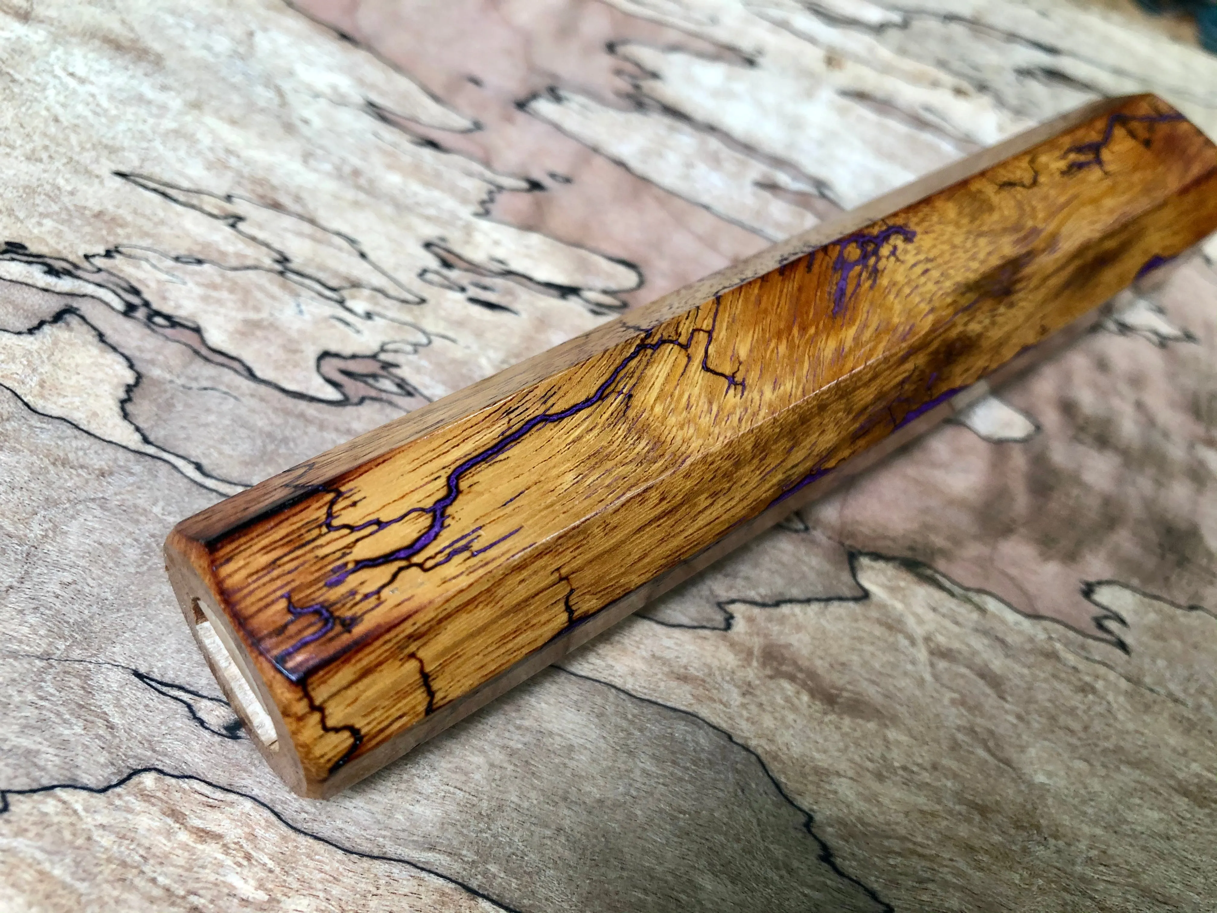 Custom Japanese Knife Handle (Wa Handle) - Amethyst-filled Litchenberg on Osage Orange