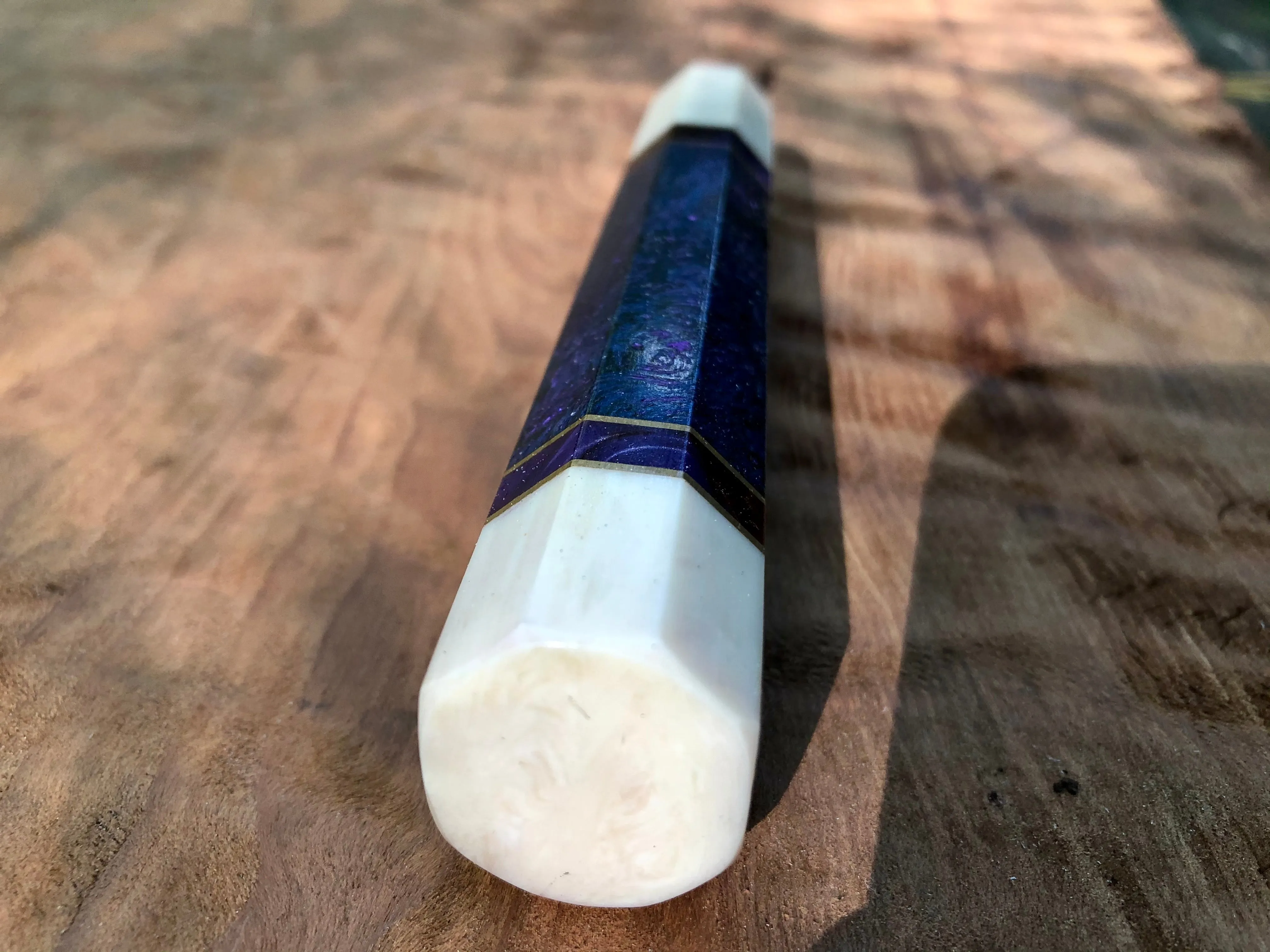 Custom Japanese Knife Handle (Wa Handle) - Inlay Dyed Mango Burl and Faux Ivory