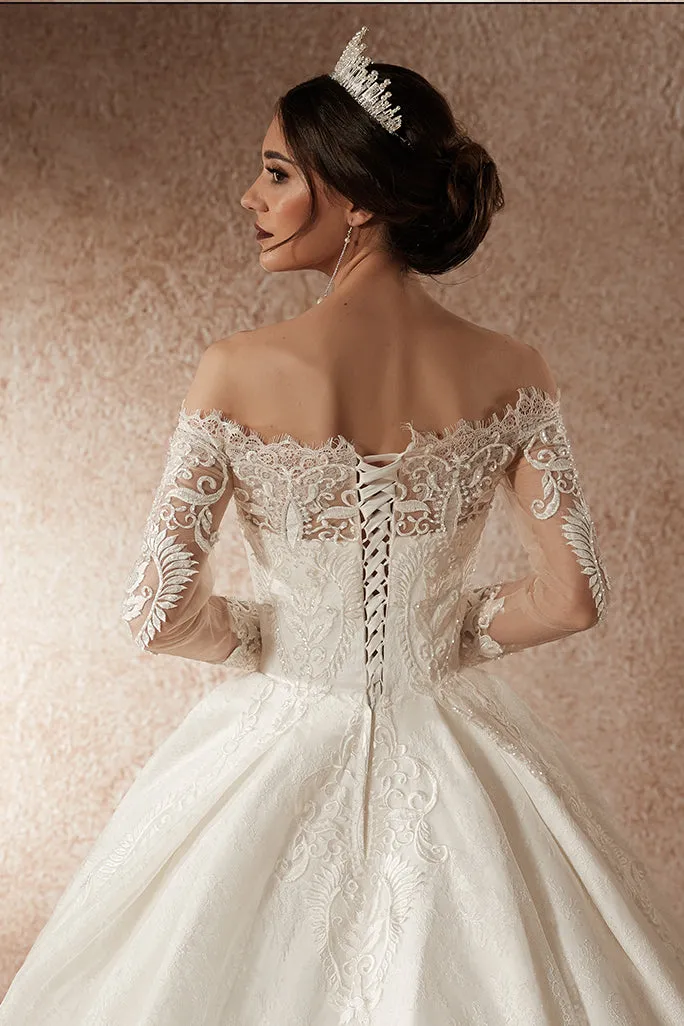 CX Modern Off Shoulder Lace Weddding Dress