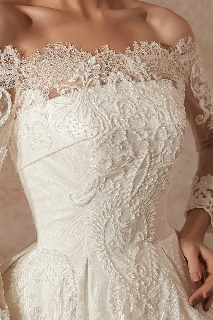 CX Modern Off Shoulder Lace Weddding Dress