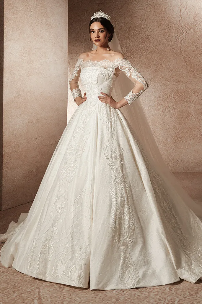 CX Modern Off Shoulder Lace Weddding Dress