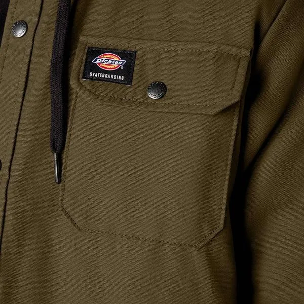 Dickies Skateboarding Canvas Duck Shirt Jacket With Fleece Hood Dark Olive