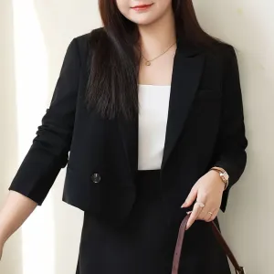 Double Breasted Plus Size Black Women's Blazer Jacket for Office Lady