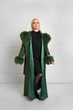 Enchanted Forest Cashmere Coat with Fox Fur Trim