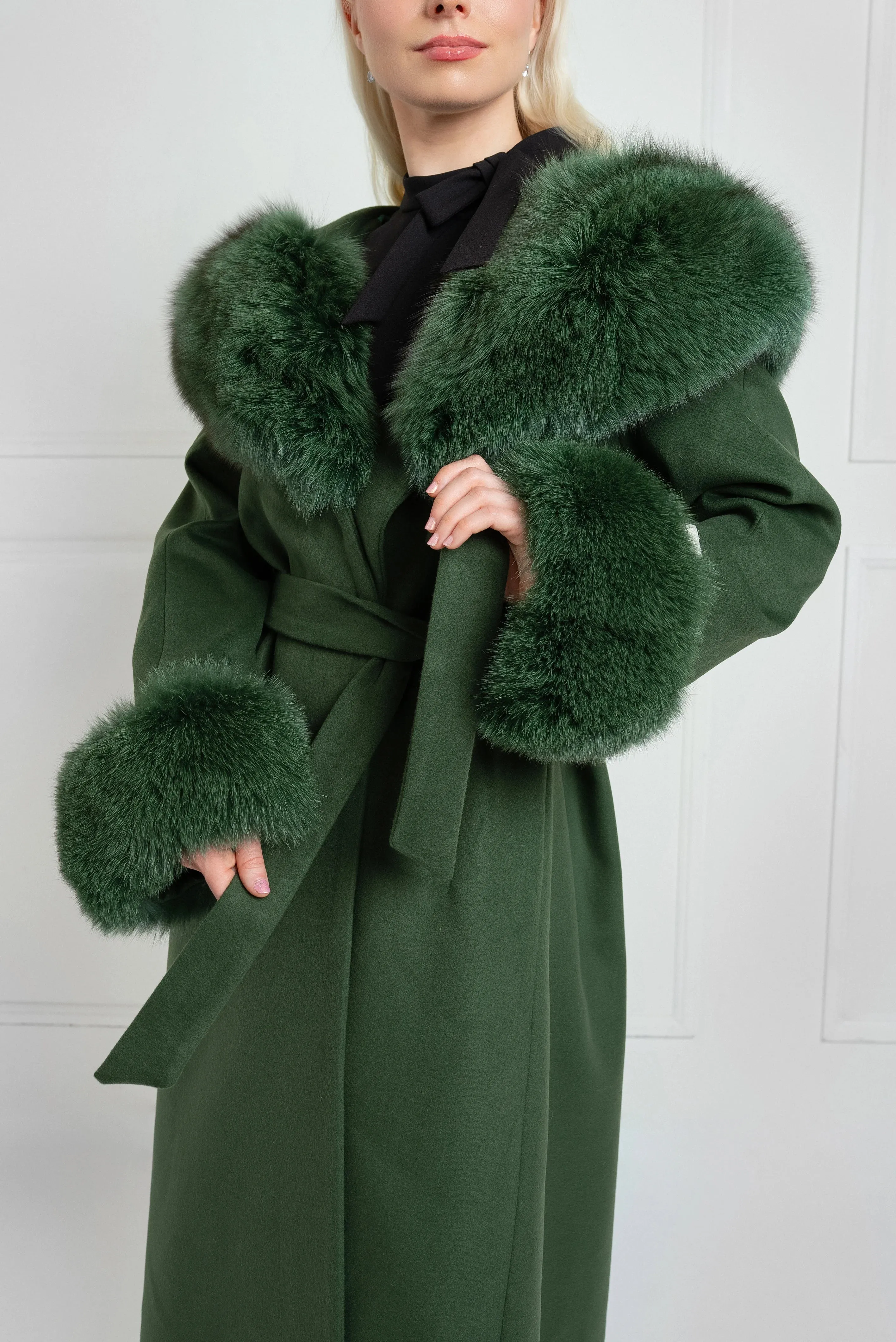 Enchanted Forest Cashmere Coat with Fox Fur Trim