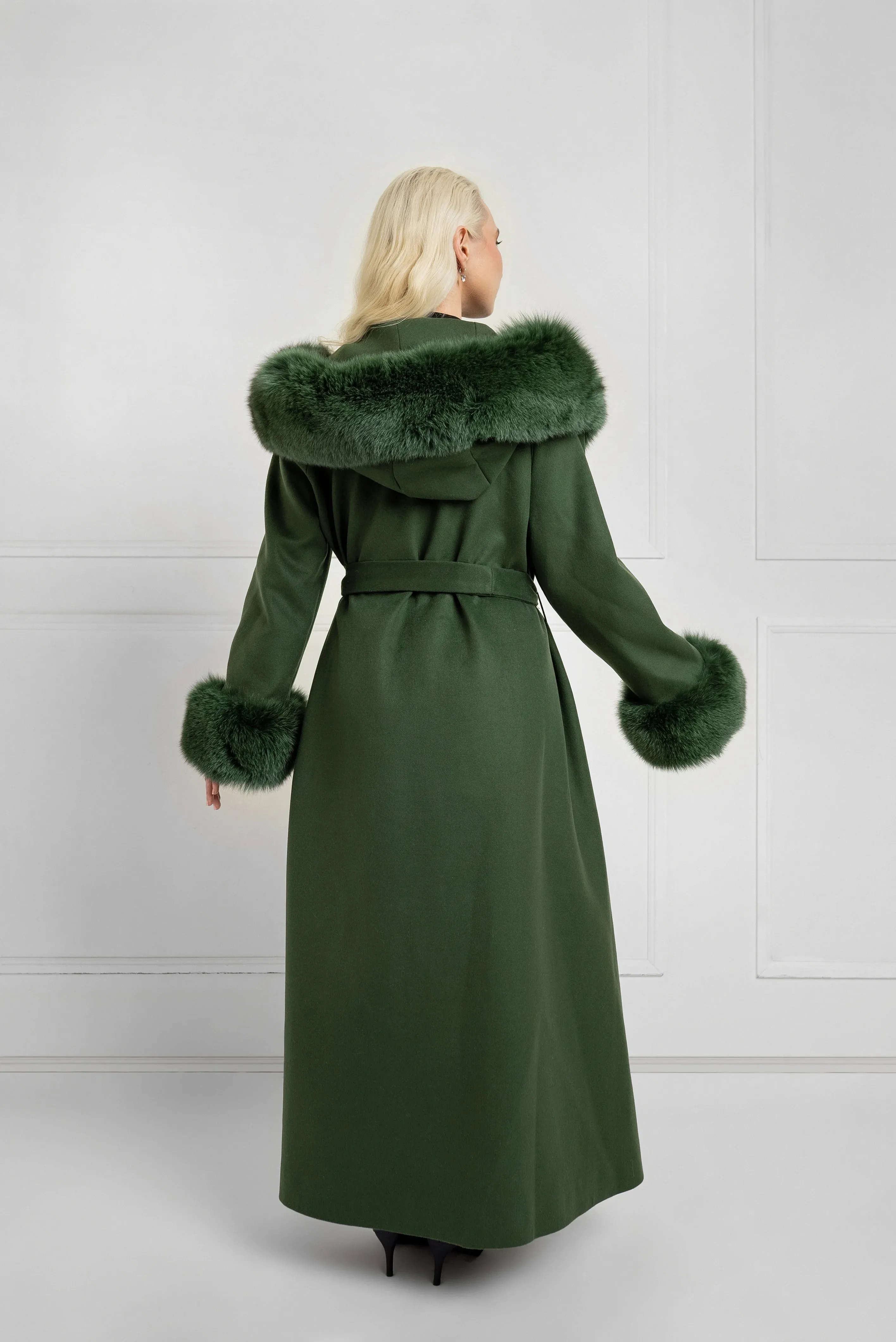 Enchanted Forest Cashmere Coat with Fox Fur Trim