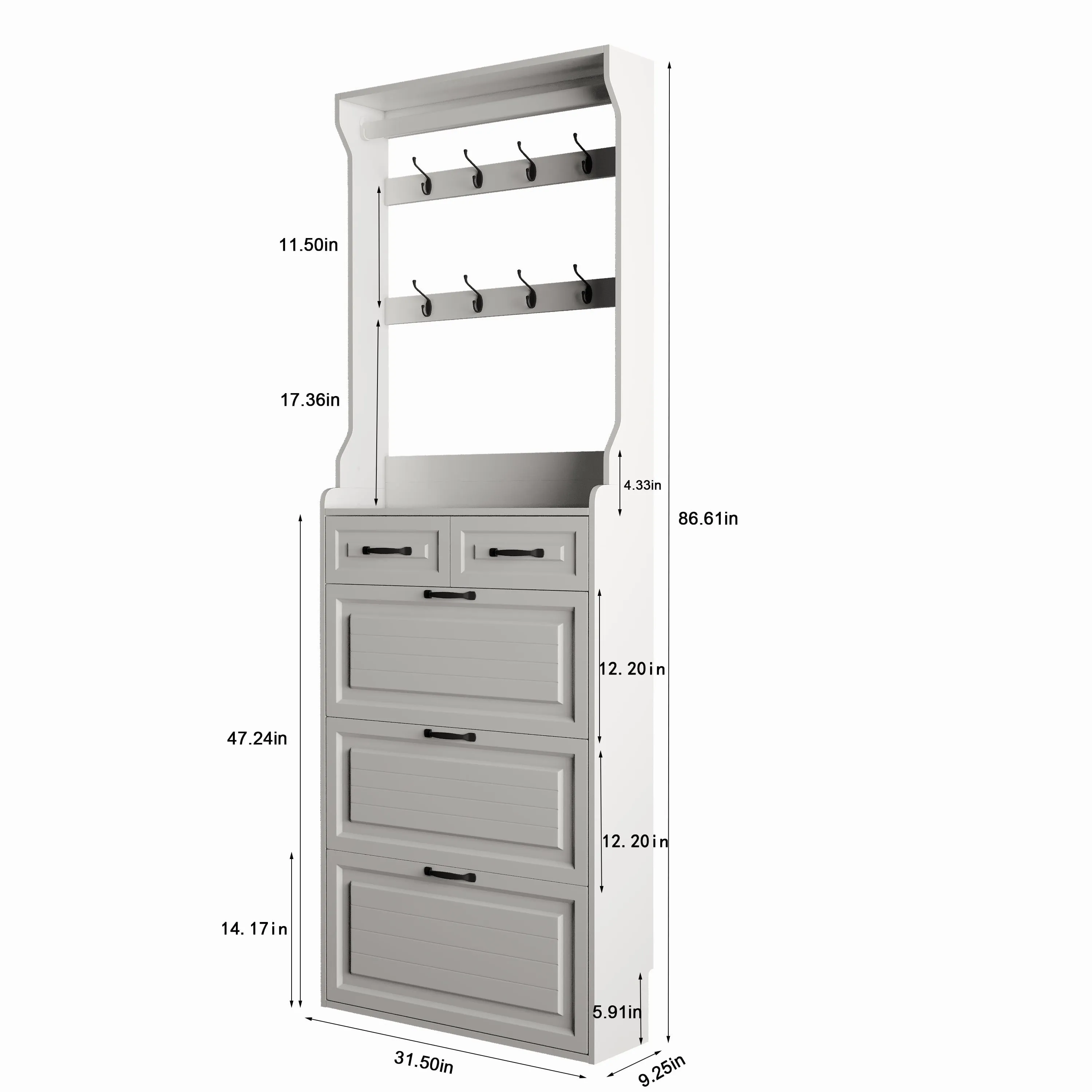 essential 3 Flip Drawers Shoe Cabinet Shoe Rack with Drawer & Coat Hooks for Entryway Free,Light Brown