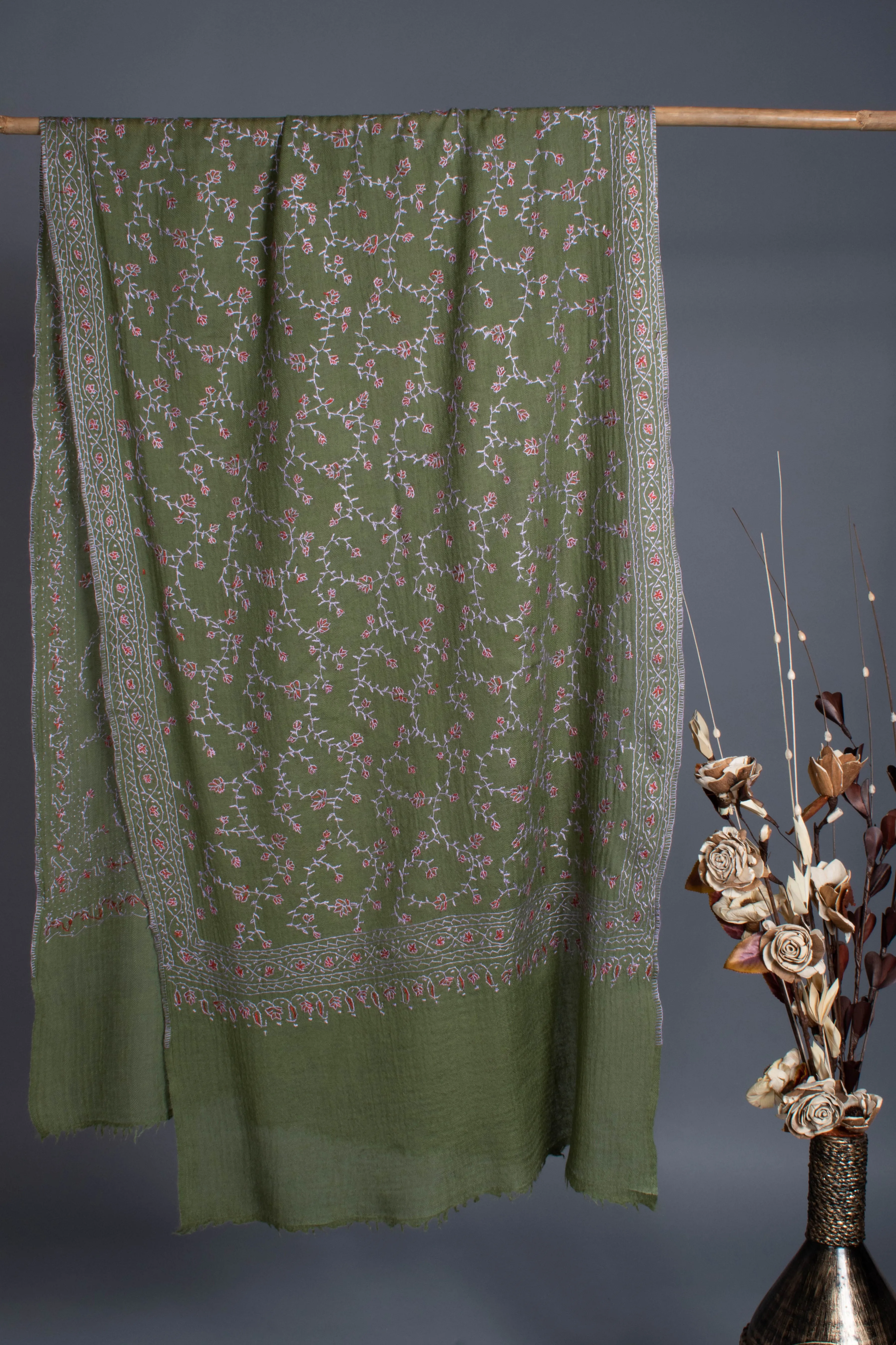 Green Embroidered Scarf