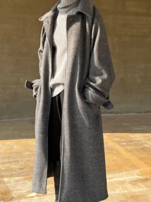 HERRINGBONE ONE BUTTON LONG COAT