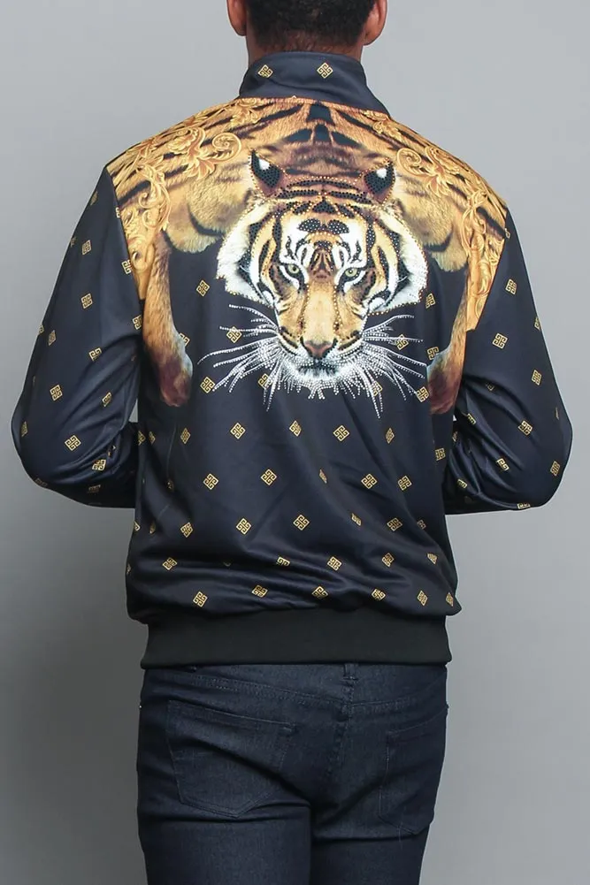 Jeweled Tiger King Zip Up Track Jacket