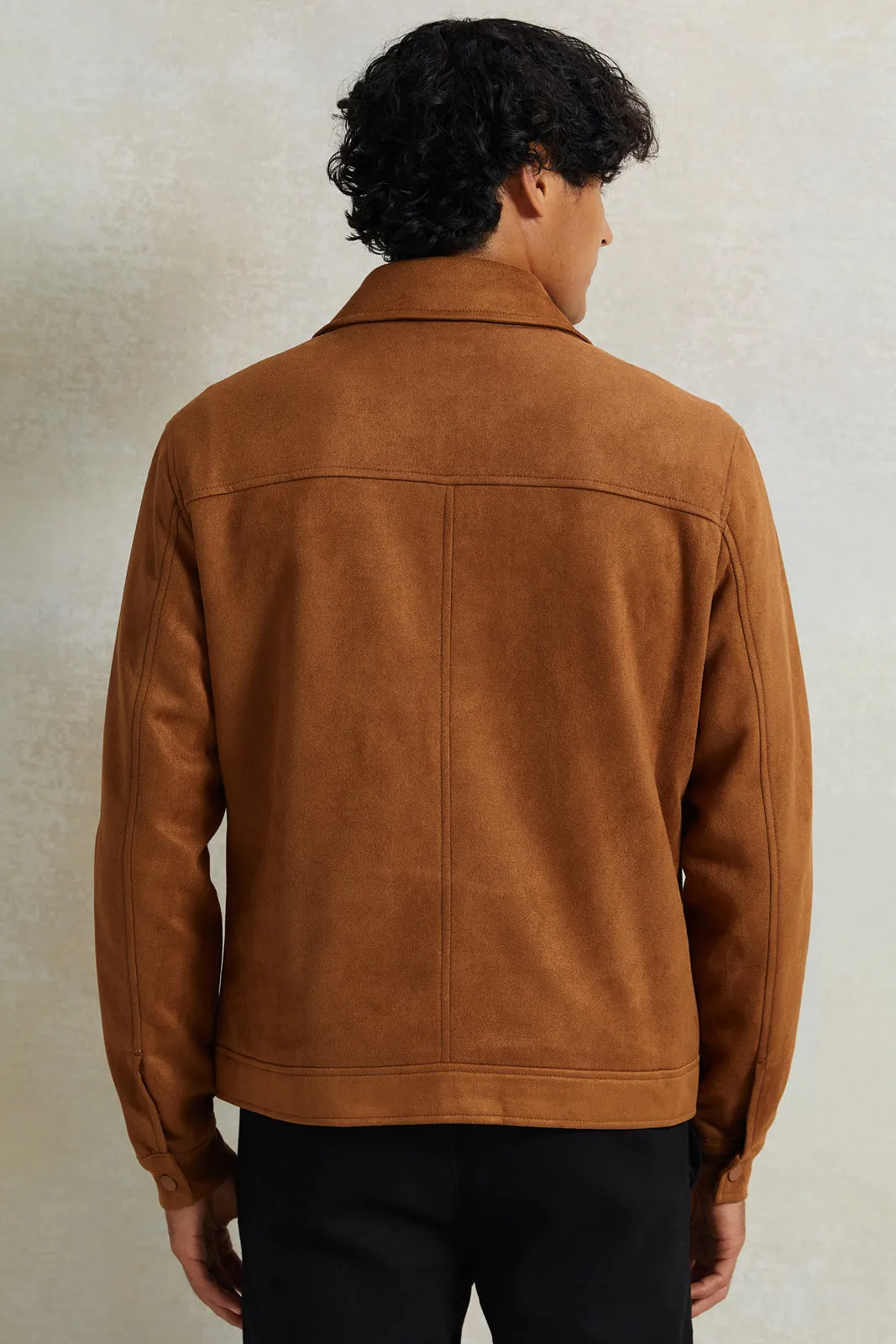 Men Brown Suede Trucker Jacket