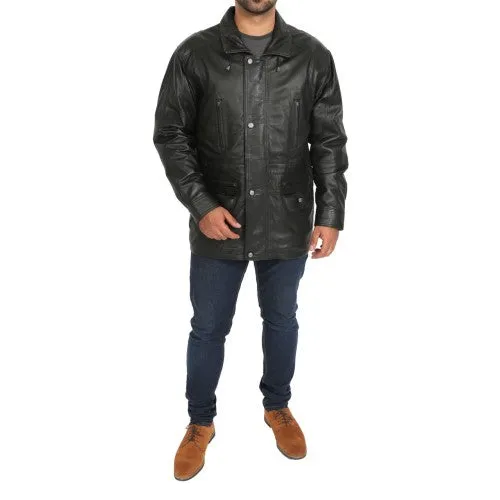 Men Leather Coat Three Quarter