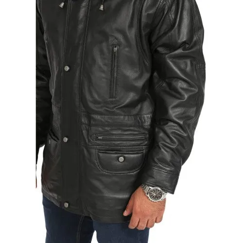 Men Leather Coat Three Quarter